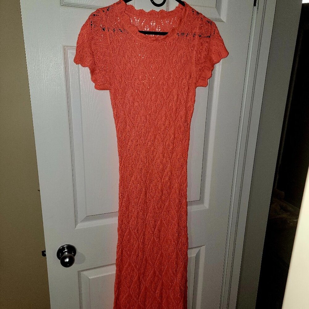 LONG BRIGHT ORANGE BEACH MAXI DRESS | SIZE SMALL